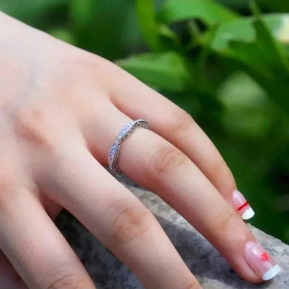 NEW 925 Sterling Silver Pave Diamond Eternity Ring Band - Picture 7 of 8